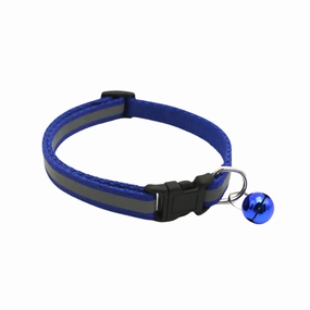 Adjustable Reflective Nylon Cat Collar With Bell - Large/Blue