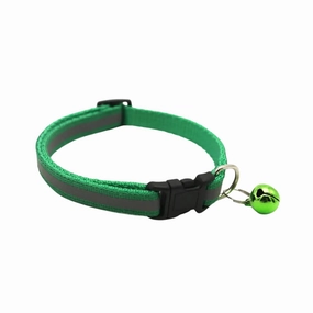 Adjustable Reflective Nylon Cat Collar With Bell - Large/Dark Green