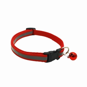 Adjustable Reflective Nylon Cat Collar With Bell - Large/Red