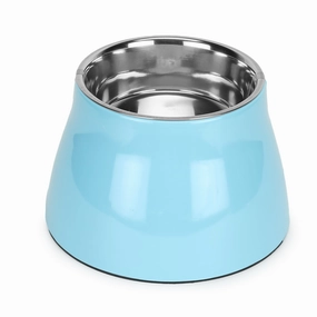 BASIL Elevated Melamine and Stainless Steel Pet Feeding Bowls for Bigger Ears Dogs, 500ml (Blue)