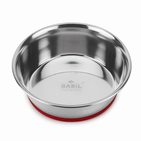 BASIL Heavy Dish Anti-Skid Steel Pet Feeding Bowls with Silicon Bottom