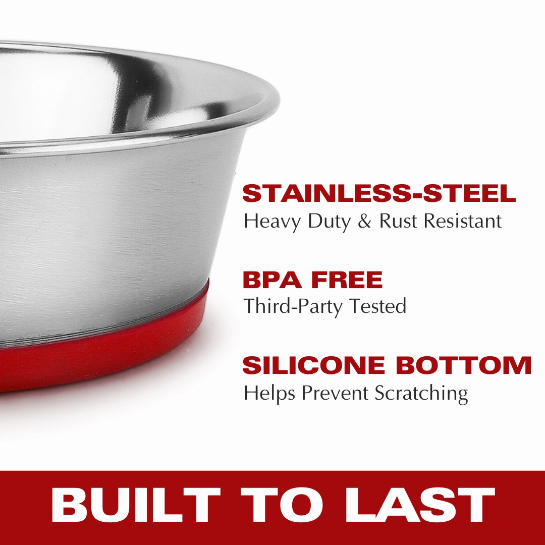 BASIL Heavy Dish Anti-Skid Steel Pet Feeding Bowls with Silicon Bottom
