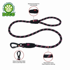 DOCO? Reflective Rope Leash with Soft Rubber Handle Ver.5 - Click & Lock Snap