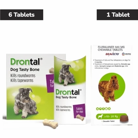 Drontal plus dewormer (6 tablets)   Bravecto (10-20kg) tablet for dogs combo