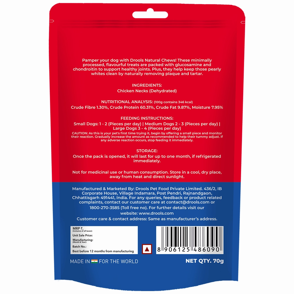 Drools Dehydrated Real Chicken Necks Chews Treat for Dogs