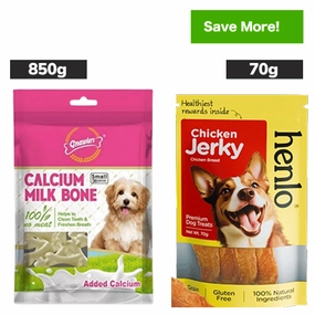 Gnawlers Calcium Milk Bone and Henlo Chicken Jerky Dog Treats Combo