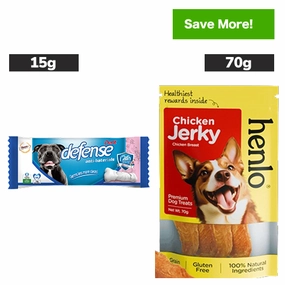 Gnawlers Defense Dent Dental Care Chew Bones and Henlo Chicken Jerky Dog Treats Combo