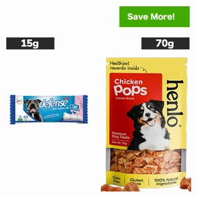 Gnawlers Defense Dent Dental Care Chew Bones and Henlo Chicken Pops Dog Treats Combo