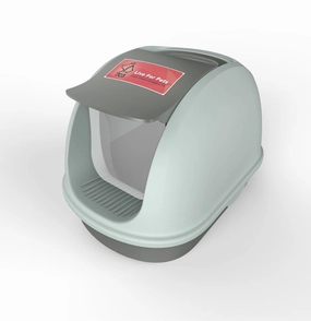 Hooded Cat Litter Tray, Carry Handle Flap Door, Easy Clean  - Grey