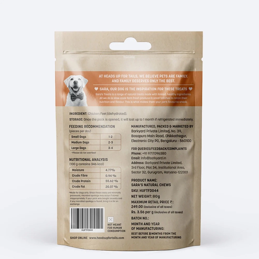 HUFT Sara's Dehydrated Chicken Feet Jerky Dog Treats