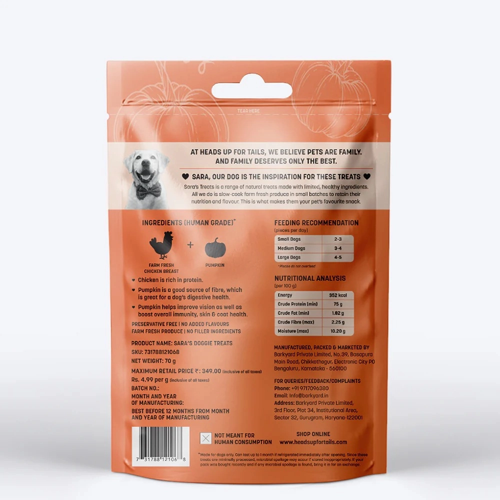HUFT Sara's Doggie Chicken Jerky with Pumpkin Dog Treat