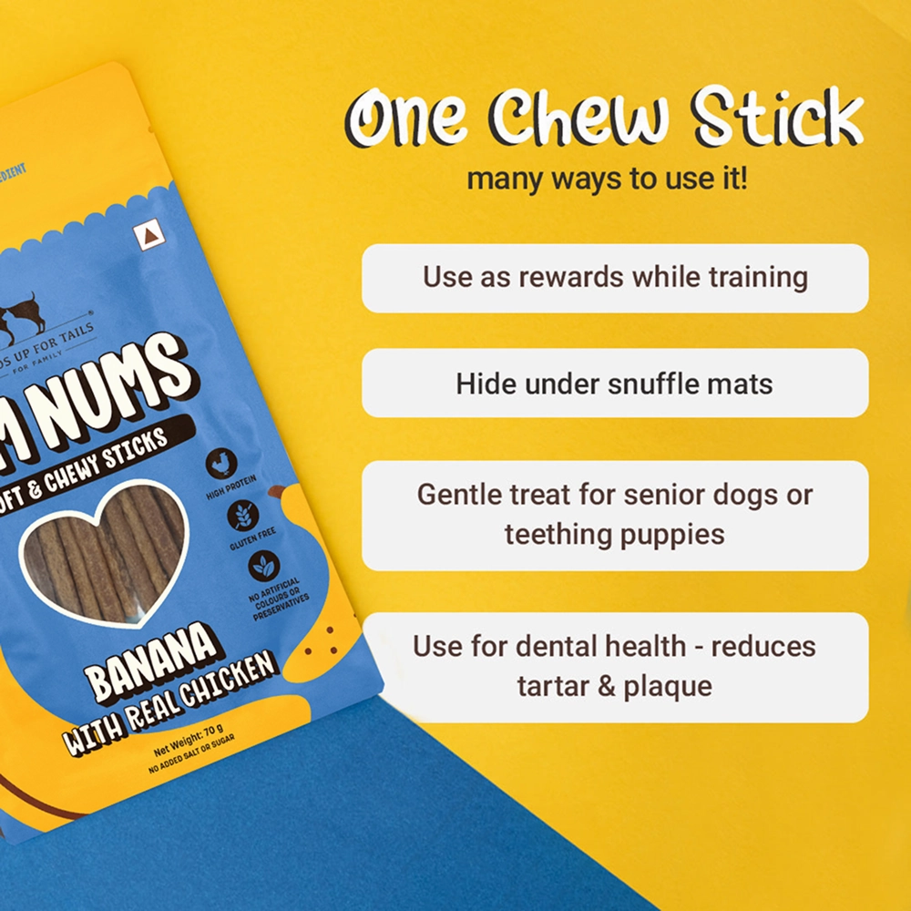 HUFT Yum Nums Banana with Real Chicken Soft & Chewy Sticks Dog Treats