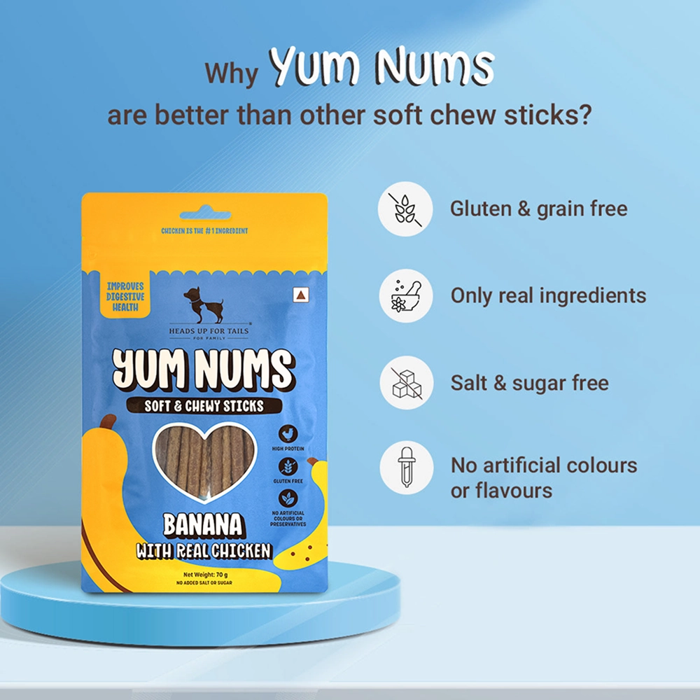 HUFT Yum Nums Banana with Real Chicken Soft & Chewy Sticks Dog Treats