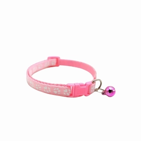 Paw Print Adjustable Cat Collar With Bell - Light Pink