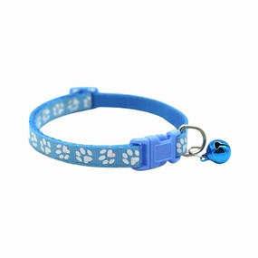 Paw Print Adjustable Cat Collar With Bell - Sky Blue