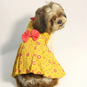 Pawgypets Block Print Bandani Dress for Dogs (Yellow)