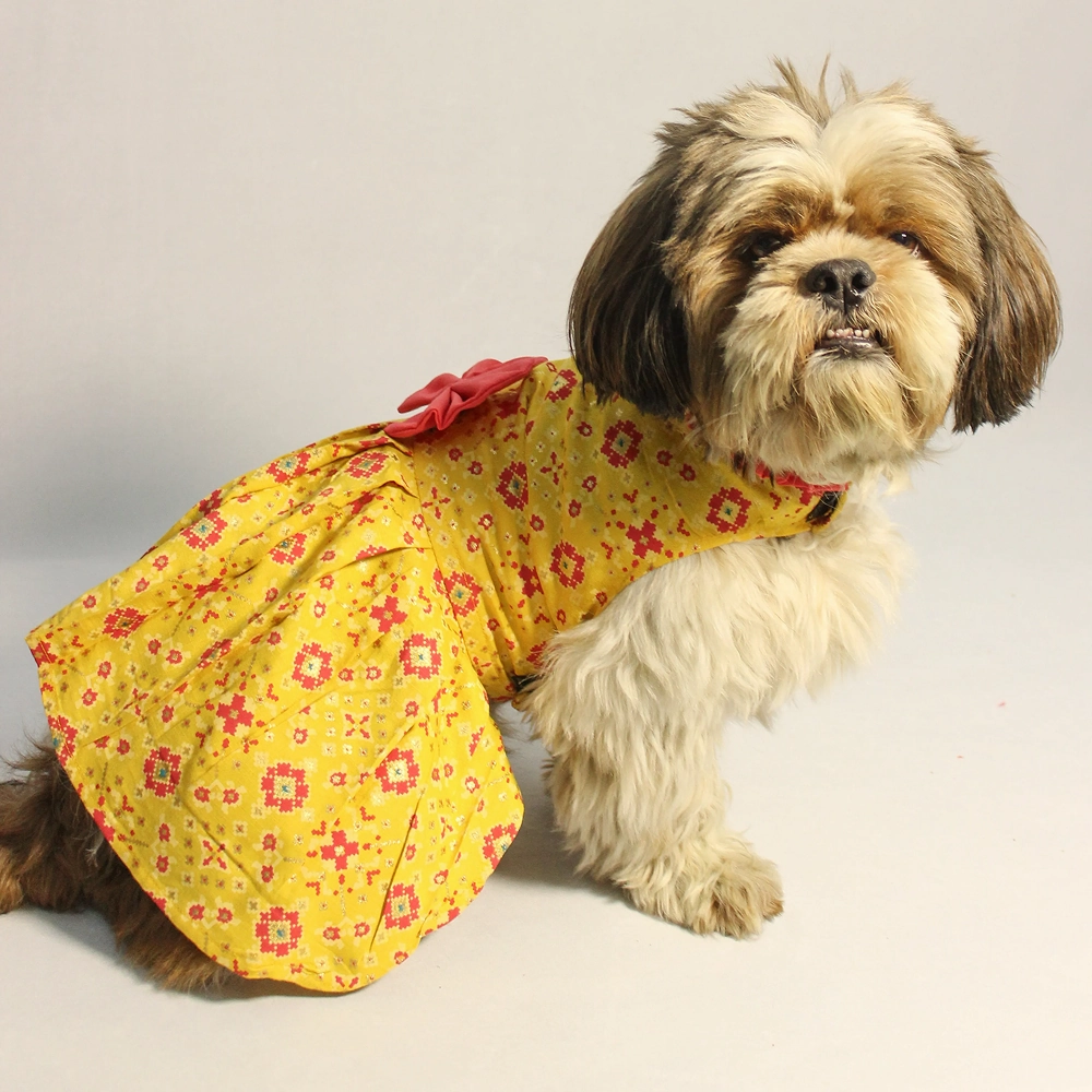 Pawgypets Block Print Bandani Dress for Dogs (Yellow)