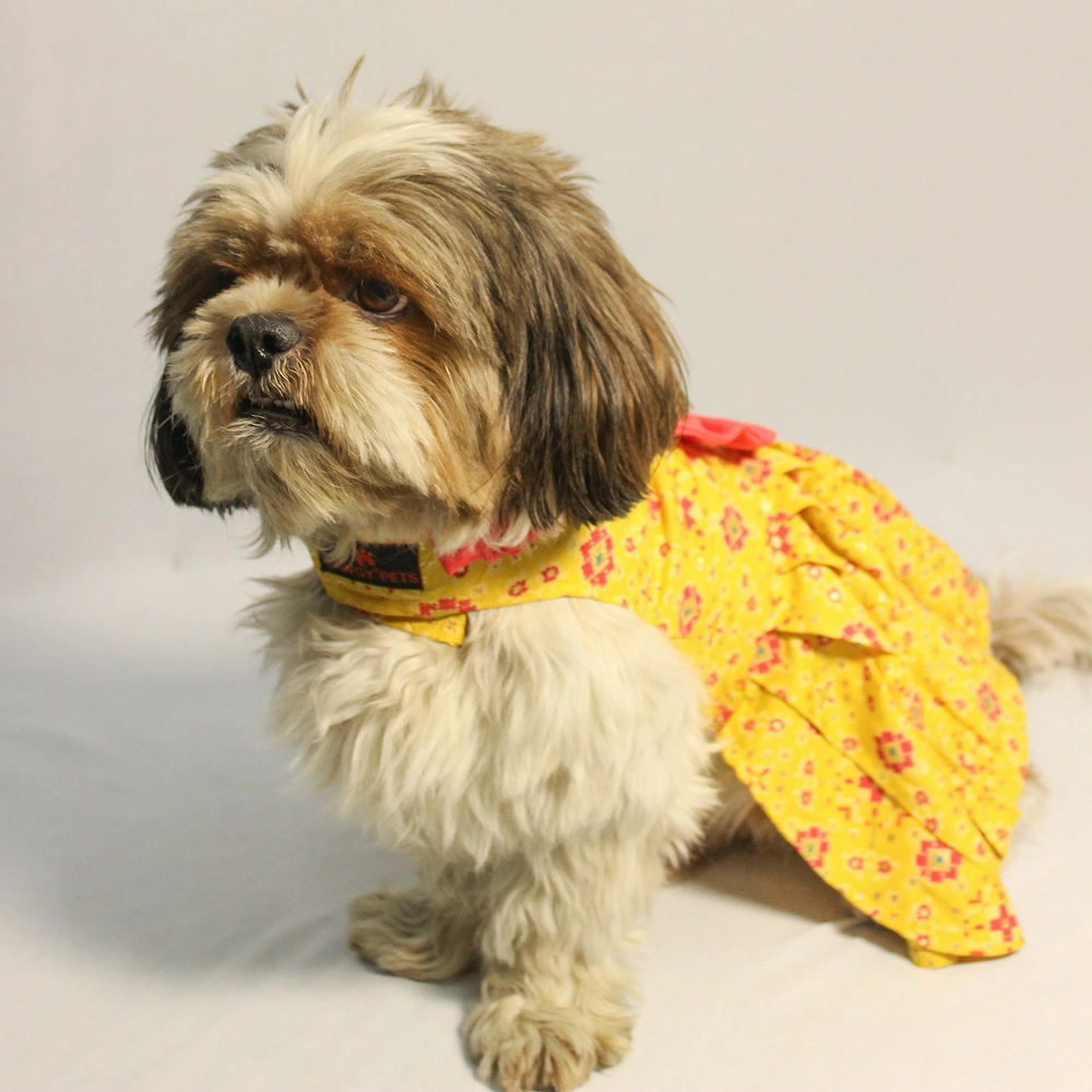 Pawgypets Block Print Bandani Dress for Dogs (Yellow)