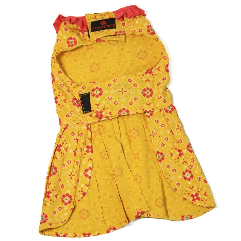 Pawgypets Block Print Bandani Dress for Dogs (Yellow)
