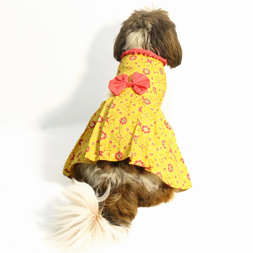 Pawgypets Block Print Bandani Dress for Dogs (Yellow)