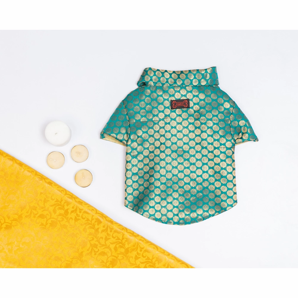Pawgypets Occasion Wear Shirt for Dogs and Cats (Teal Blue)