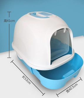 Semi-automatic Hooded Cat Litter Box With Handle Detachable Flip - Blue