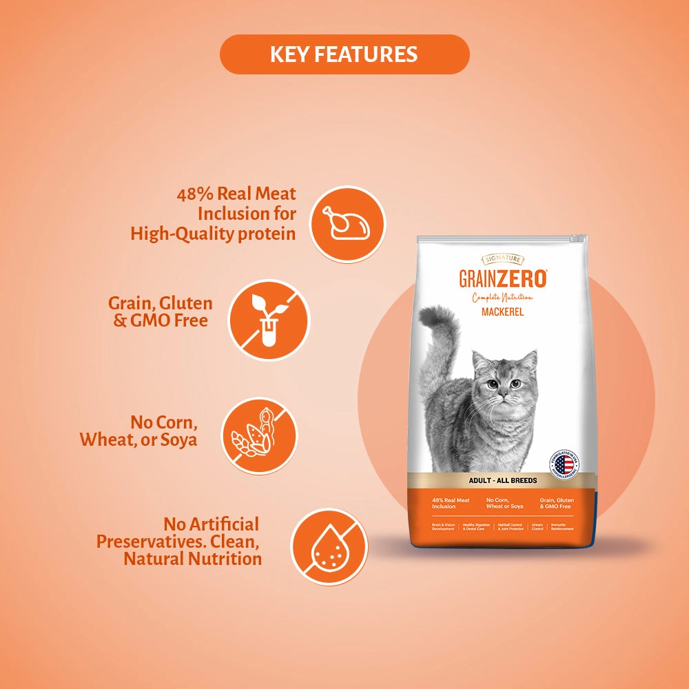 Signature Grain Zero Mackerel Adult All Breed Adult Cat Dry Food