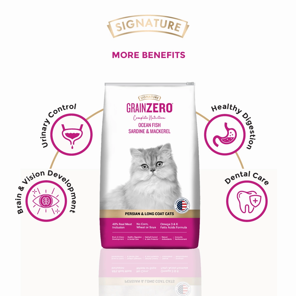 Signature Grain Zero Ocean Fish, Sardine and Mackerel Long Coat & Persian Adult Cat Dry Food