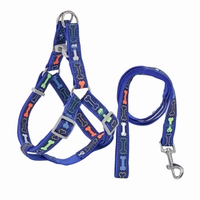 Supet Stylish Bone Pattern Dog Harness and Leash Set (Blue) - Medium