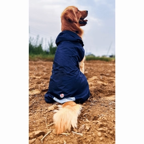 The Drizzle Deflector - Adjustable & Reflective Raincoat for Dogs by Lana Paws  (Navy Blue Solid)