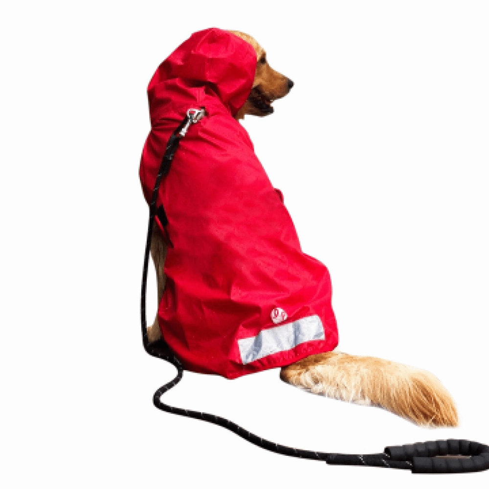 The Drizzle Deflector - Adjustable & Reflective Raincoat for Dogs by Lana Paws (Red Solid)