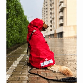 The Drizzle Deflector - Adjustable & Reflective Raincoat for Dogs by Lana Paws (Red Solid)