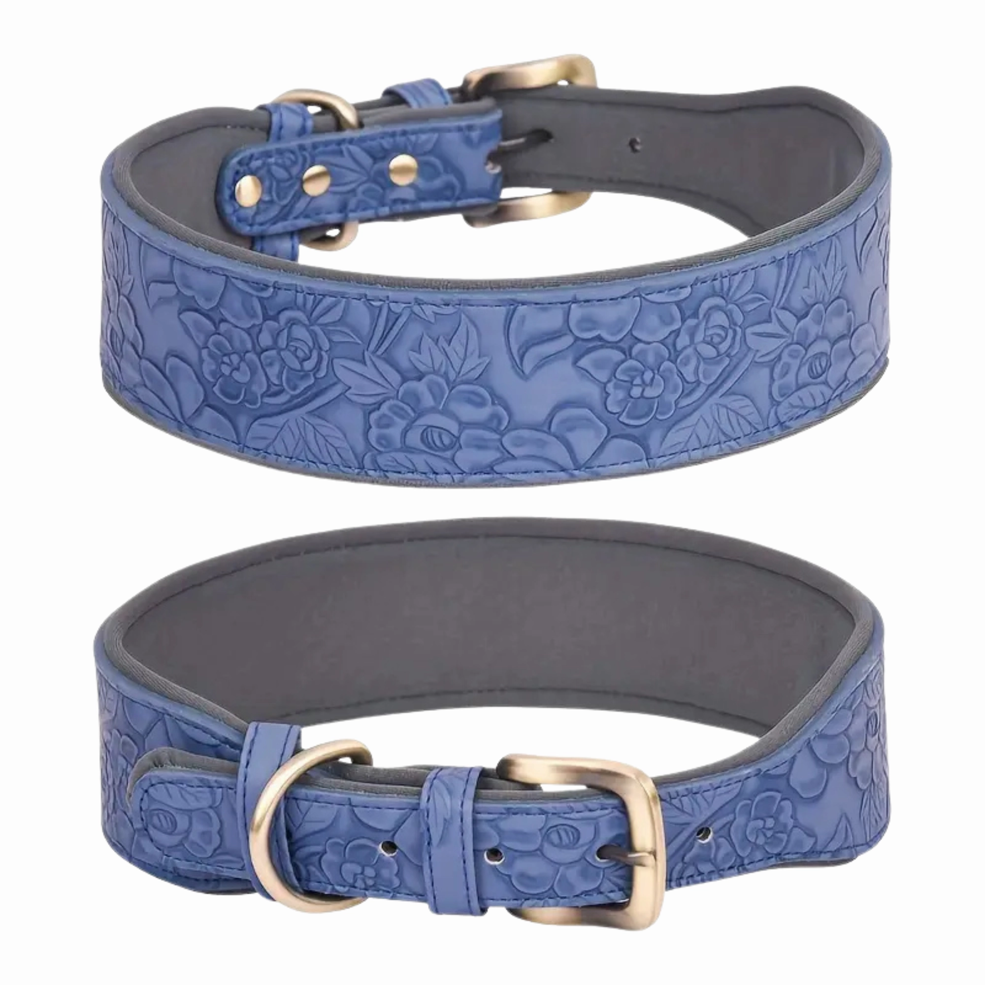Vintage Leather Dog Collar for Medium & Large Dogs - Blue - XLarge