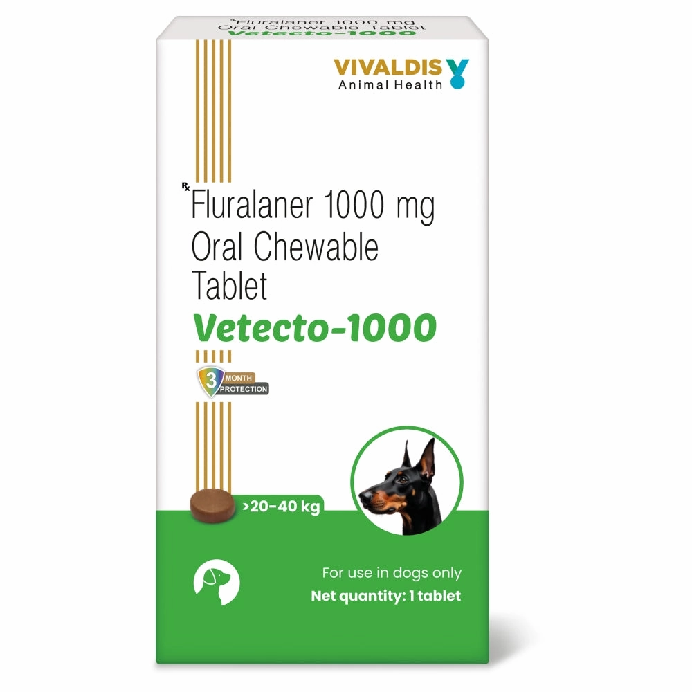 Vivaldis Vetecto 1000 (Fluralaner) chewable Tick & Flea tablet for Dogs (1 Chewable tab)