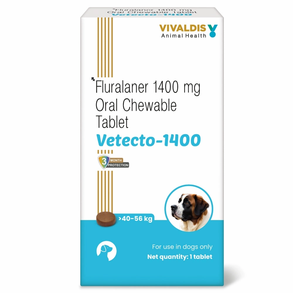 Vivaldis Vetecto 1400 (Fluralaner) chewable Tick & Flea tablet for Dogs (1 Chewable tab)